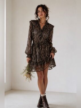 Garcia Dark Fairycore Sheer Ruffle Dress Whimsigoth Prairie Chic✨EUC